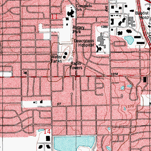Topographic Map of Springdale Baptist Church, OK