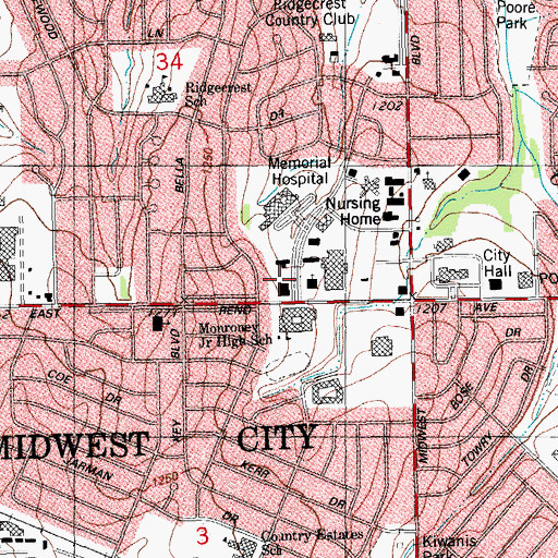 Topographic Map of Saint Mark Lutheran Church, OK