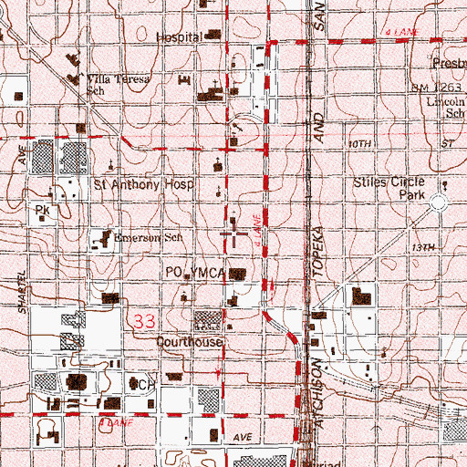 Topographic Map of Saint Pauls Episcopal Cathedral, OK