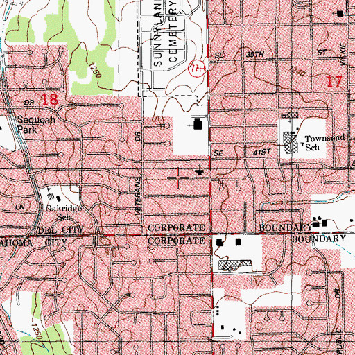 Topographic Map of Sunnylane Free Will Baptist Church, OK