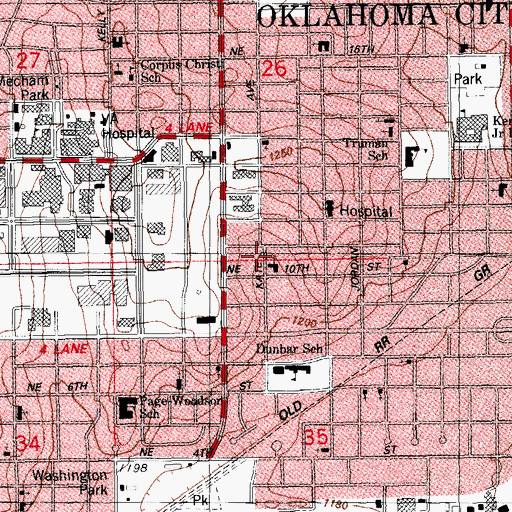 Topographic Map of Tenth Street Church, OK