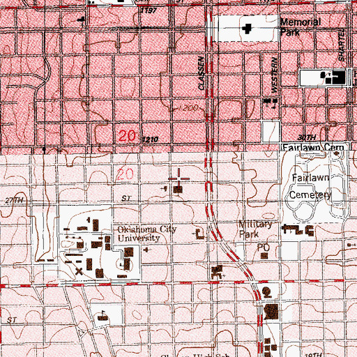 Topographic Map of University Place Christian Church, OK