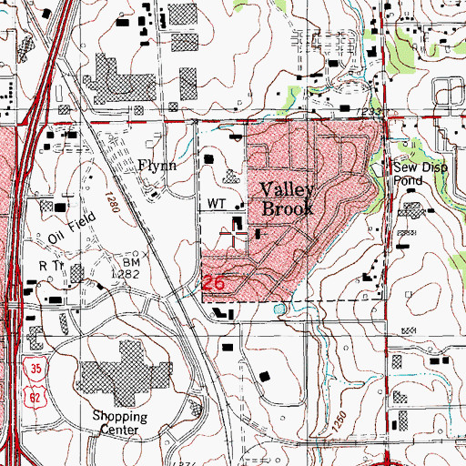 Topographic Map of Valley Brook Southern Baptist Church, OK