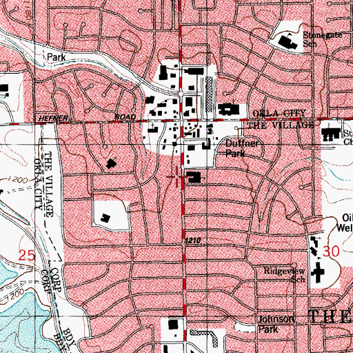 Topographic Map of Village Baptist Church, OK