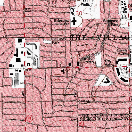 Topographic Map of Village Christian Church, OK