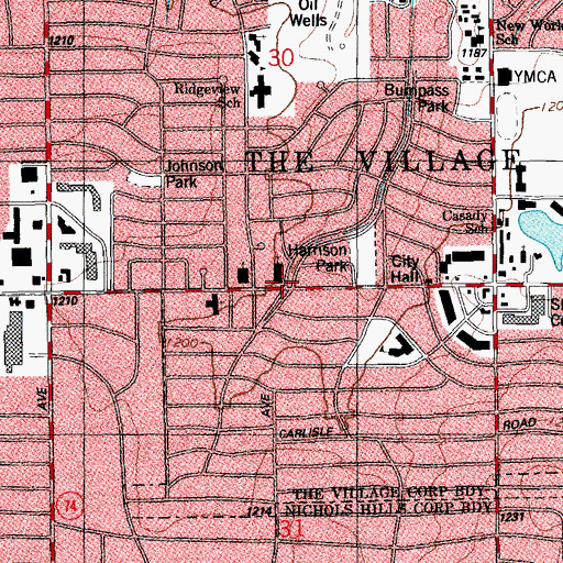 Topographic Map of Village United Methodist Church, OK