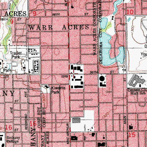 Topographic Map of Warr Acres Church of Christ, OK