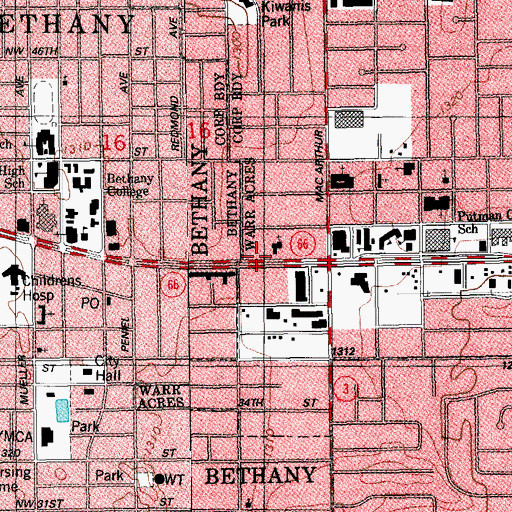 Topographic Map of Warr Acres First Church, OK