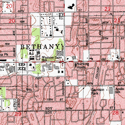 Topographic Map of Western Oaks Christian Church, OK