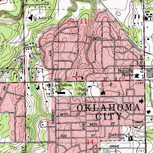 Topographic Map of Wildewood Christian Church, OK