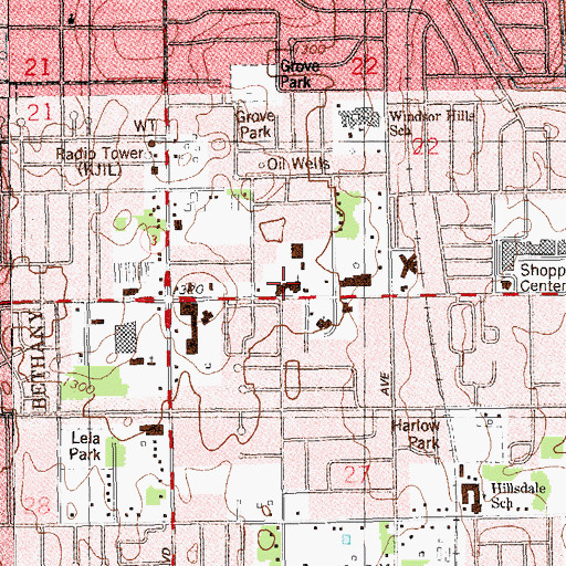 Topographic Map of Windsor Hills Baptist School, OK