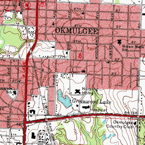 Topographic Map of Calvary Baptist Church, OK
