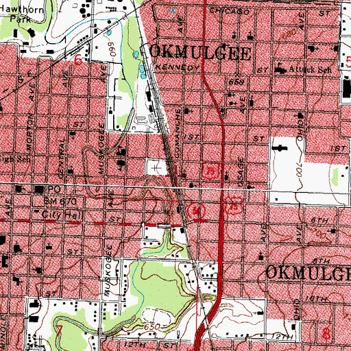 Topographic Map of Church of Christ, OK