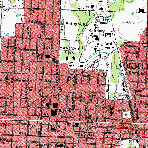 Topographic Map of Faith Baptist Church, OK