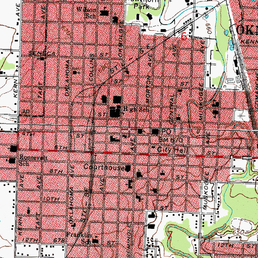 Topographic Map of First Assembly of God, OK