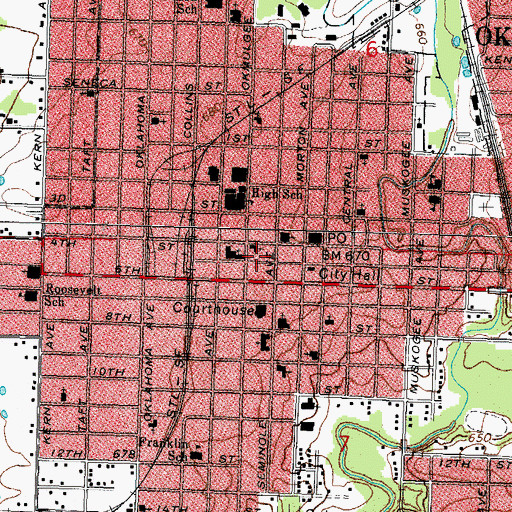 Topographic Map of First Baptist Church, OK