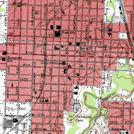 Topographic Map of First Christian Church, OK