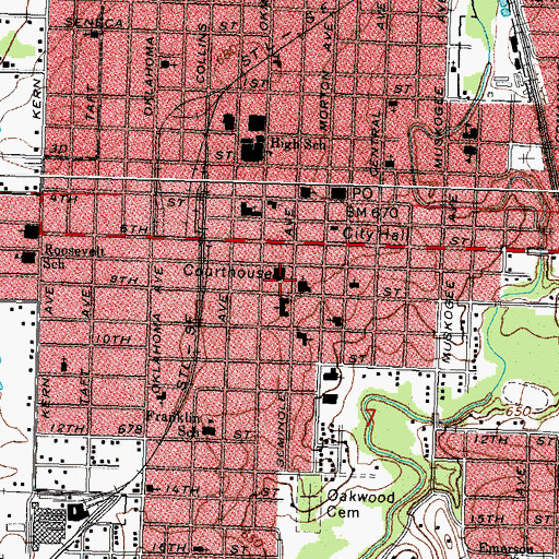 Topographic Map of First Presbyterian Church, OK