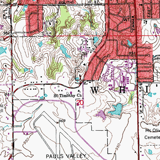 Topographic Map of Valley Christian Church, OK