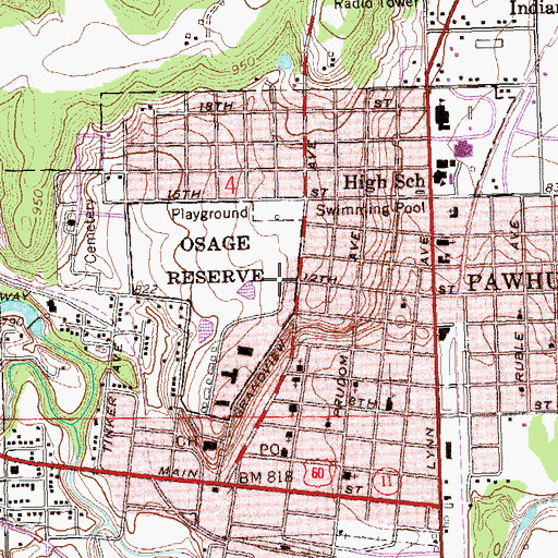 Topographic Map of First Presbyterian Church, OK