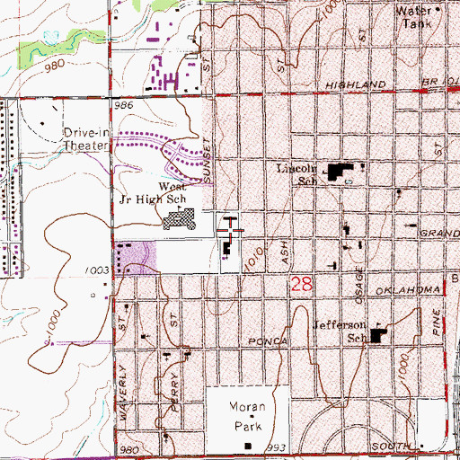 Topographic Map of First Church of God, OK