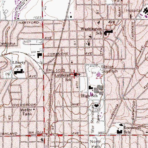 Topographic Map of First Lutheran Church, OK
