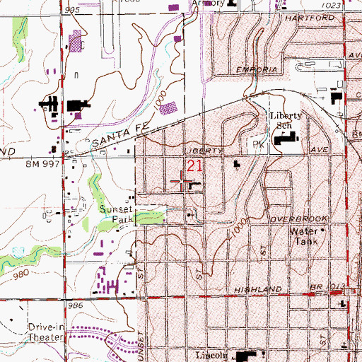 Topographic Map of Sunset Baptist Church, OK