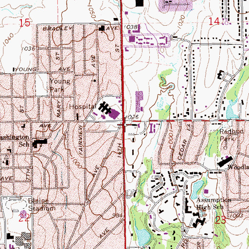 Topographic Map of Woodlands Christian Church, OK