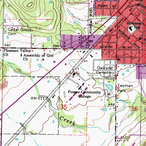Topographic Map of Pentecostal Church of God, OK