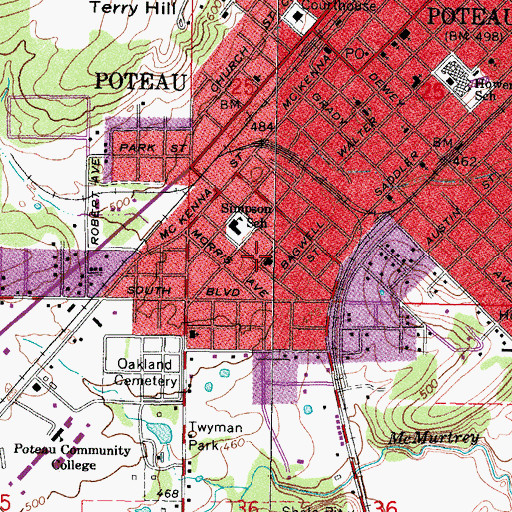 Topographic Map of Southside Baptist Church, OK