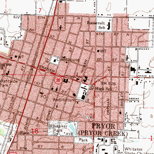 Topographic Map of First Baptist Church, OK