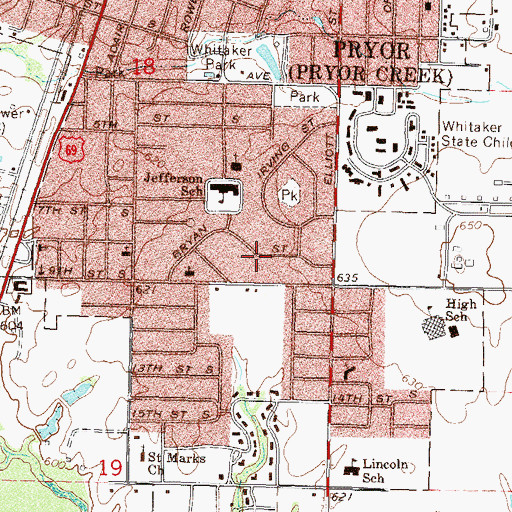Topographic Map of Saint Johns Lutheran Church, OK