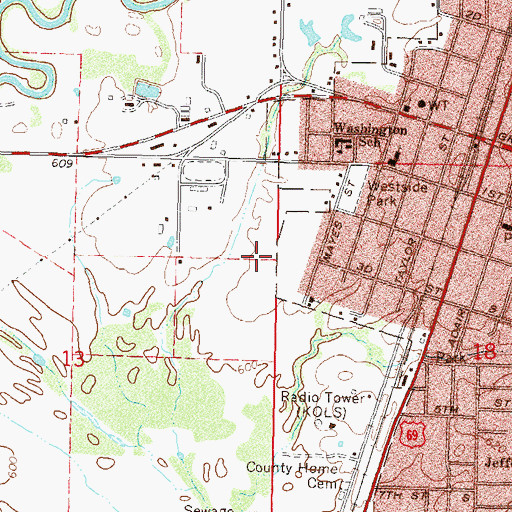Topographic Map of Westside Freewill Baptist Church, OK