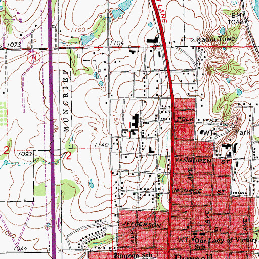 Topographic Map of First Presbyterian Church, OK