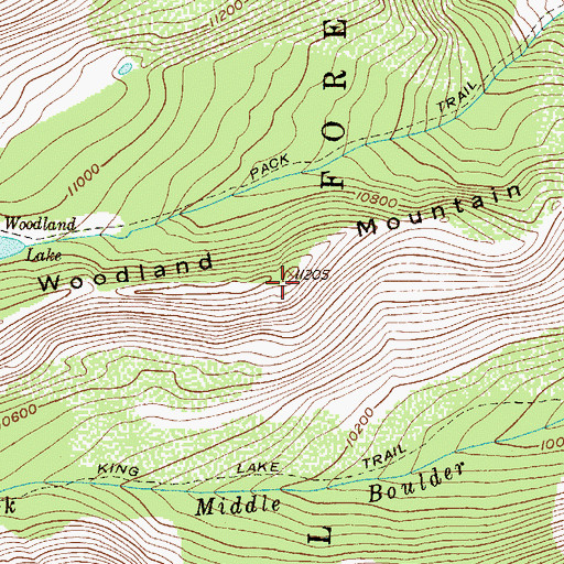 Topographic Map of Woodland Mountain, CO
