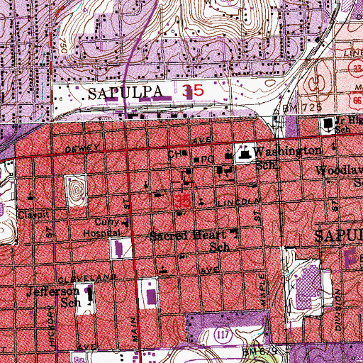 Topographic Map of First Baptist Church of Sapulpa, OK
