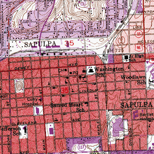 Topographic Map of First Presbyterian Church, OK