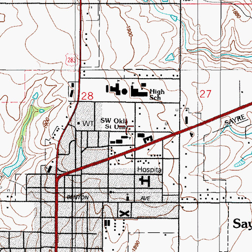 Topographic Map of Beckham Mills Baptist Association Church, OK