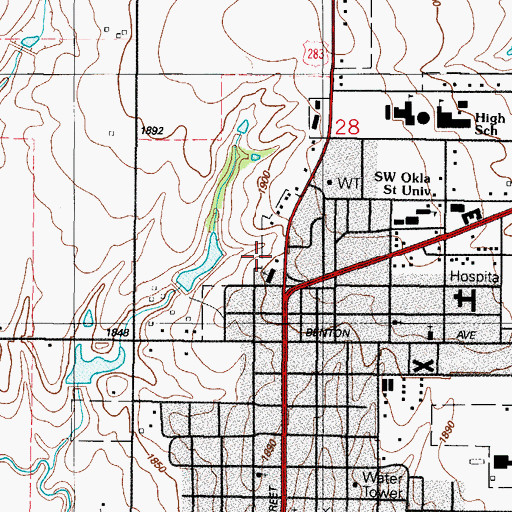 Topographic Map of First Christian Church, OK