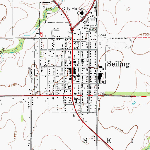 Topographic Map of First United Methodist Church, OK