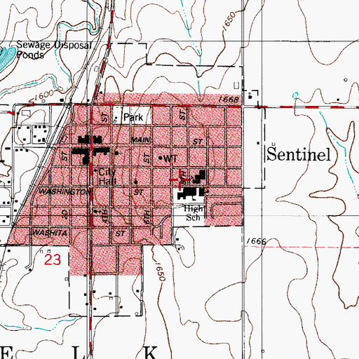 Topographic Map of Baptist Church, OK