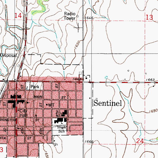 Topographic Map of Church of Christ, OK