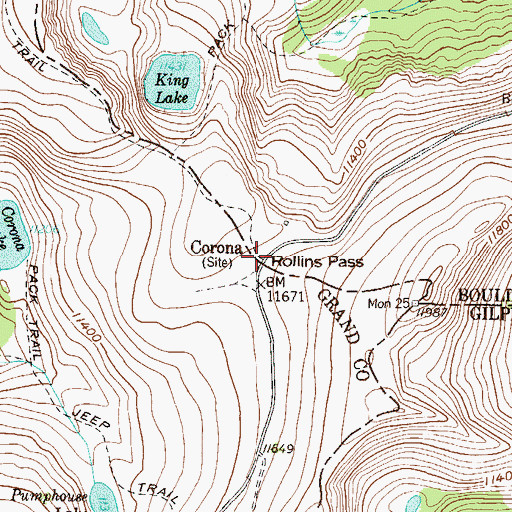 Topographic Map of Rollins Pass, CO