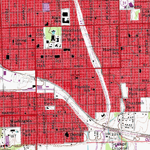 Topographic Map of Downtown Pentecostal Church, OK
