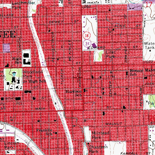 Topographic Map of First Assembly of God, OK
