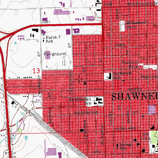Topographic Map of Wallace Avenue Baptist Church, OK