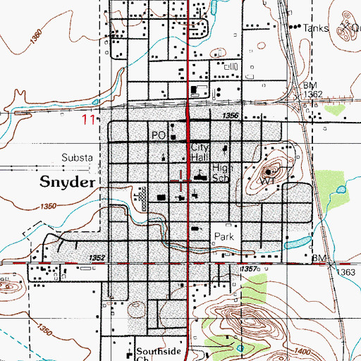 Topographic Map of First United Methodist Church, OK