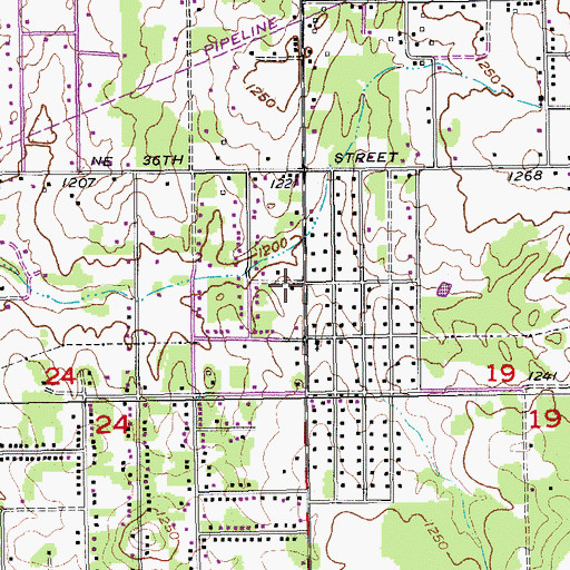 Topographic Map of First Baptist Church of Hicks, OK