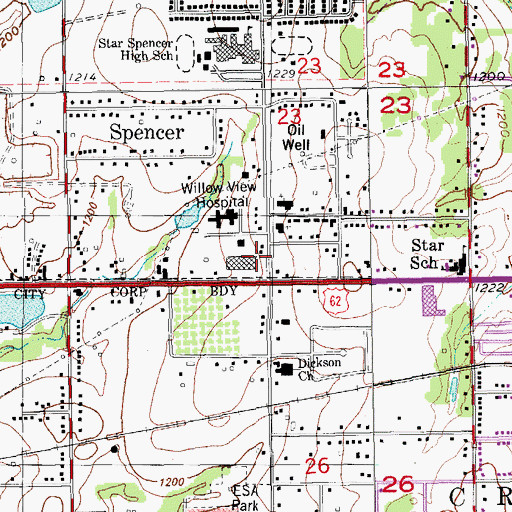 Topographic Map of First Church of God, OK