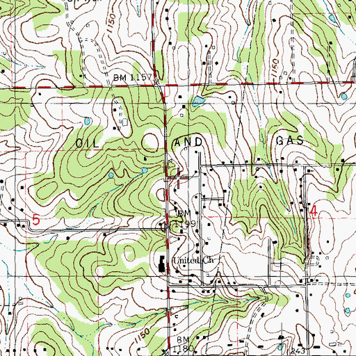 Topographic Map of Harrison Baptist Church, OK